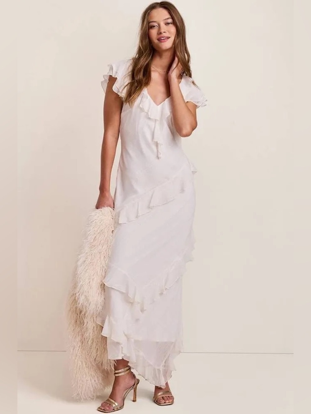 Francesca’s | Amelia Ruffle Maxi Dress | White | Medium